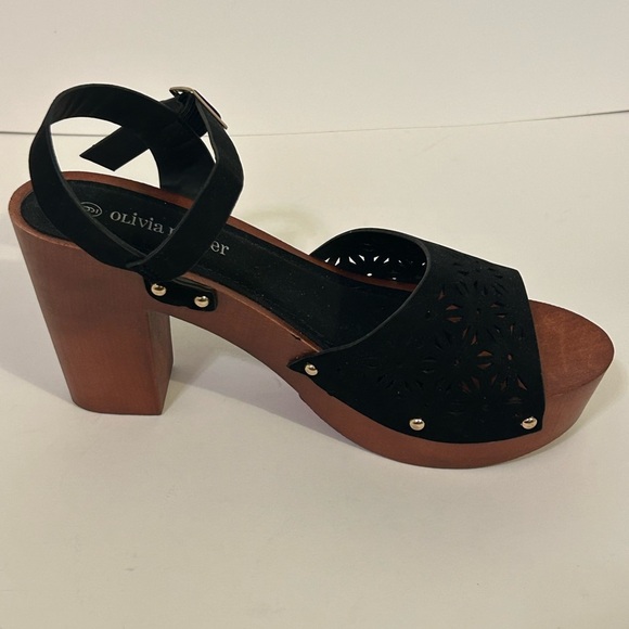 Olivia Miller Wedge Out Womens 9 Black Chunky Block Studded Open Toe - Picture 10 of 10